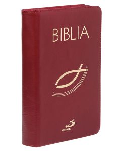 okładka_Biblia "z rybką" - oprawa skóra naturalna z suwakiem, bordowa, z paginatorami