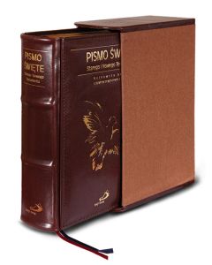 Pismo Św. ST i NT (duży format, twarda oprawa - skóra brązowa, etui, paginatory)