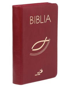 Biblia "z rybką" - oprawa skóra naturalna z suwakiem, bordowa, z paginatorami