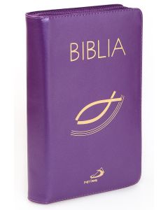 Biblia "z rybką" - skóra naturalna z suwakiem, fioletowa, z paginatorami