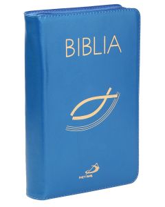 Biblia "z rybką" - oprawa skóra naturalna z suwakiem, lazurowa, z paginatorami