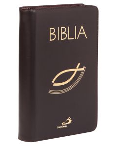 Biblia "z rybką", z paginatorami, brązowa z suwakiem