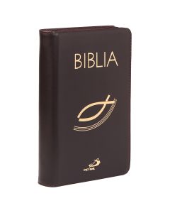 Biblia "z rybką", z paginatorami, brązowa z suwakiem